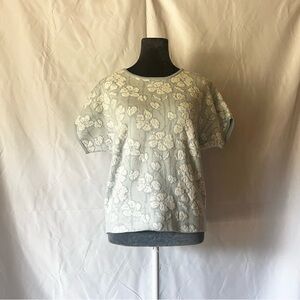 Cynthia Rowley Cream and Blue Small Boxy Short Sleeve Shirt